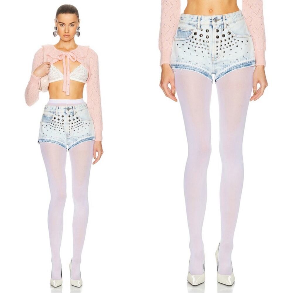 ALESSANDRA RICH Studded Distressed Light Blue Denim Shorts Size 4